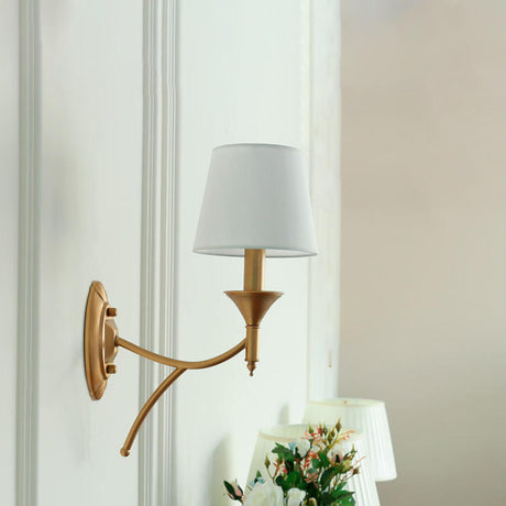 Vintage Brass Wall Sconces with Fabric Shades Image - 2