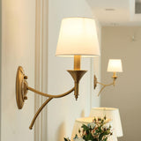 Vintage Brass Wall Sconces with Fabric Shades Image - 4