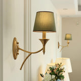 Vintage Brass Wall Sconces with Fabric Shades Image - 5