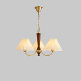 Vintage Brass White Pleated Chandelier Adjustable Height Image - 2