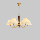 Vintage Brass White Pleated Chandelier Adjustable Height Image - 3