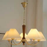 Vintage Brass White Pleated Chandelier Adjustable Height Image - 4