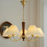 Vintage Brass White Pleated Chandelier Adjustable Height Image - 5