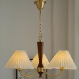 Vintage Brass White Pleated Chandelier Adjustable Height Image - 6