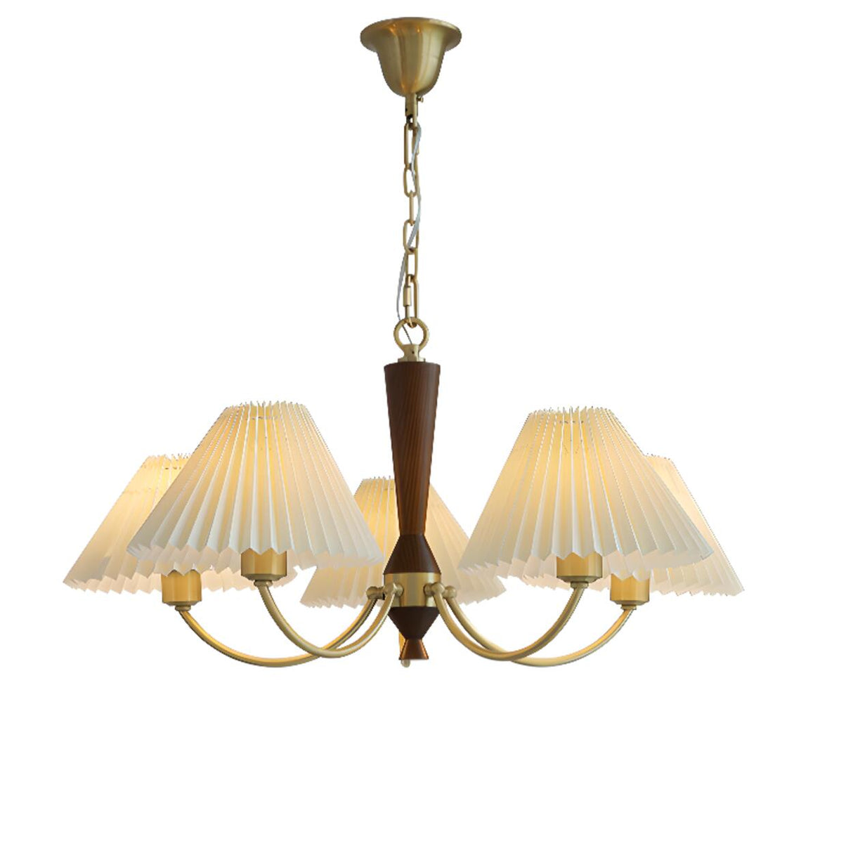 Vintage Brass White Pleated Chandelier Adjustable Height Image - 7