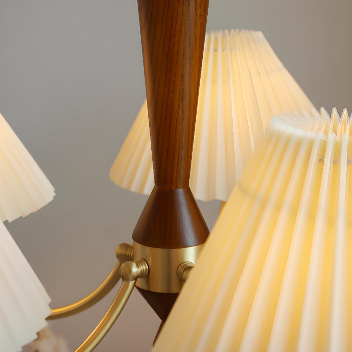 Vintage Brass White Pleated Chandelier Adjustable Height Image - 8