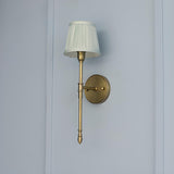 Vintage Brass White Pleated Shade Wall Sconce  Image - 3