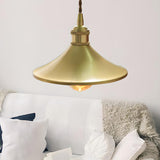 Vintage Brass Wide Flared Living Room Pendant Light Image - 1