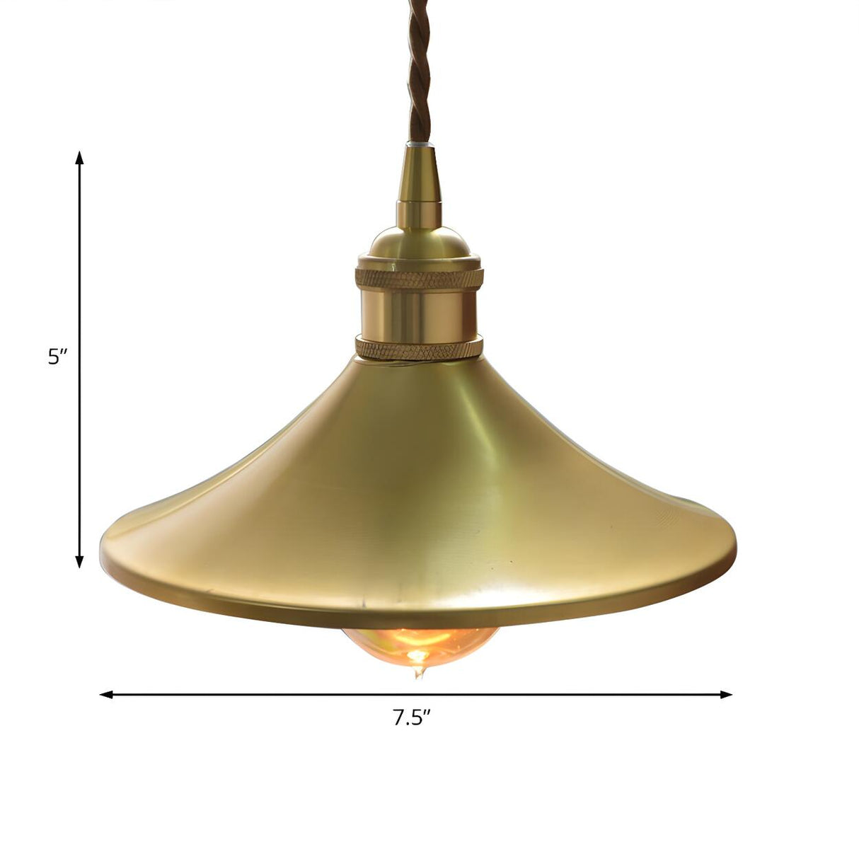 Vintage Brass Wide Flared Living Room Pendant Light 