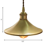 Vintage Brass Wide Flared Living Room Pendant Light Image - 7