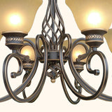 Vintage Bronze Chain Curved Arms Matte Glass Chandelier Image - 14