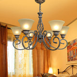 Vintage Bronze Chain Curved Arms Matte Glass Chandelier Image - 3