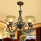 Vintage Bronze Chain Curved Arms Matte Glass Chandelier Image - 5