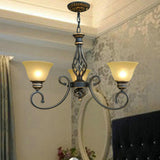 Vintage Bronze Chain Curved Arms Matte Glass Chandelier Image - 8