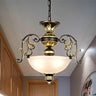 Vintage Bronze Frosted Glass Bowl Hanging Chandelier Image - 1