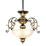 Vintage Bronze Frosted Glass Bowl Hanging Chandelier Image - 3