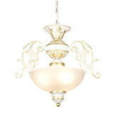 Vintage Bronze Frosted Glass Bowl Hanging Chandelier Image - 6