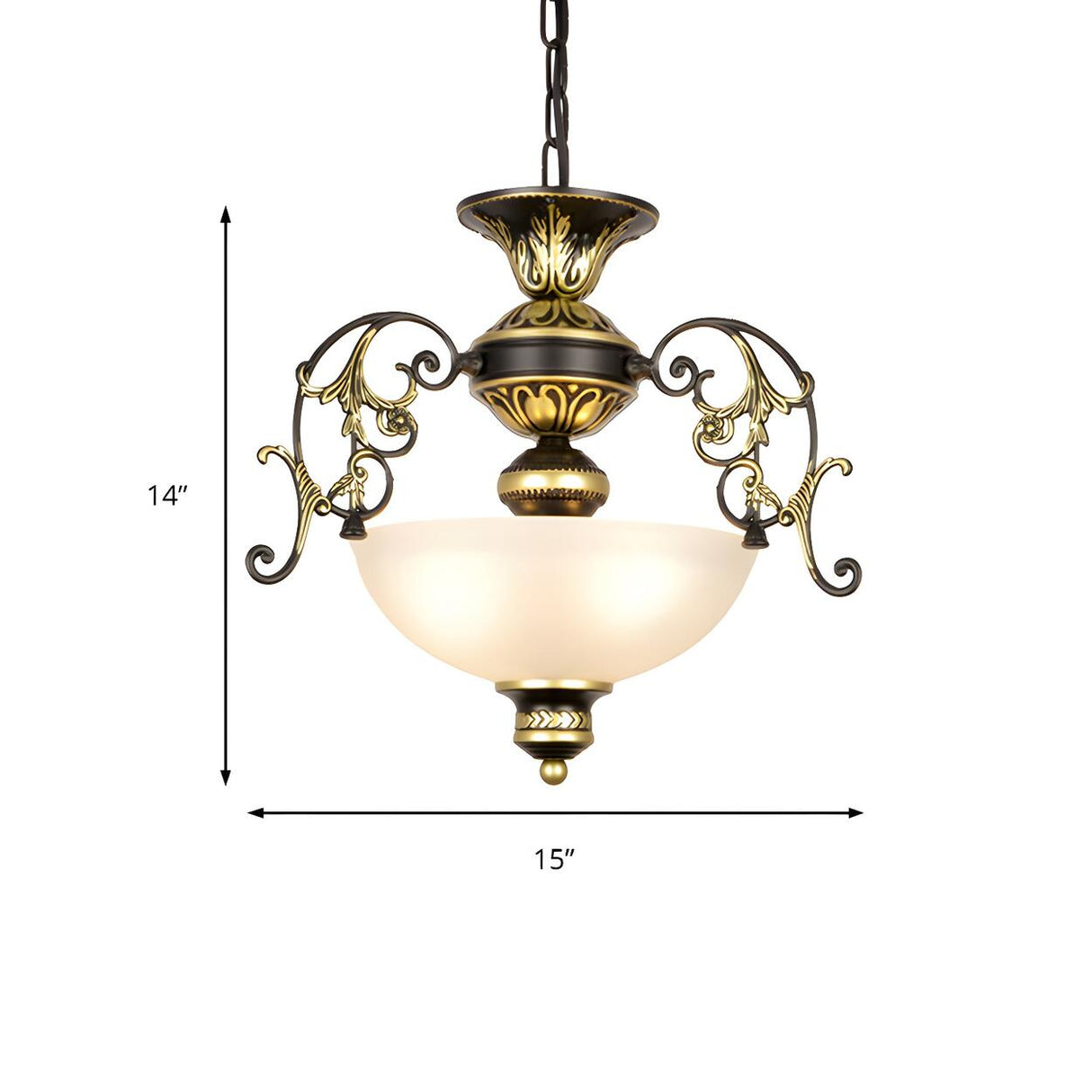 Vintage Bronze Frosted Glass Bowl Hanging Chandelier 