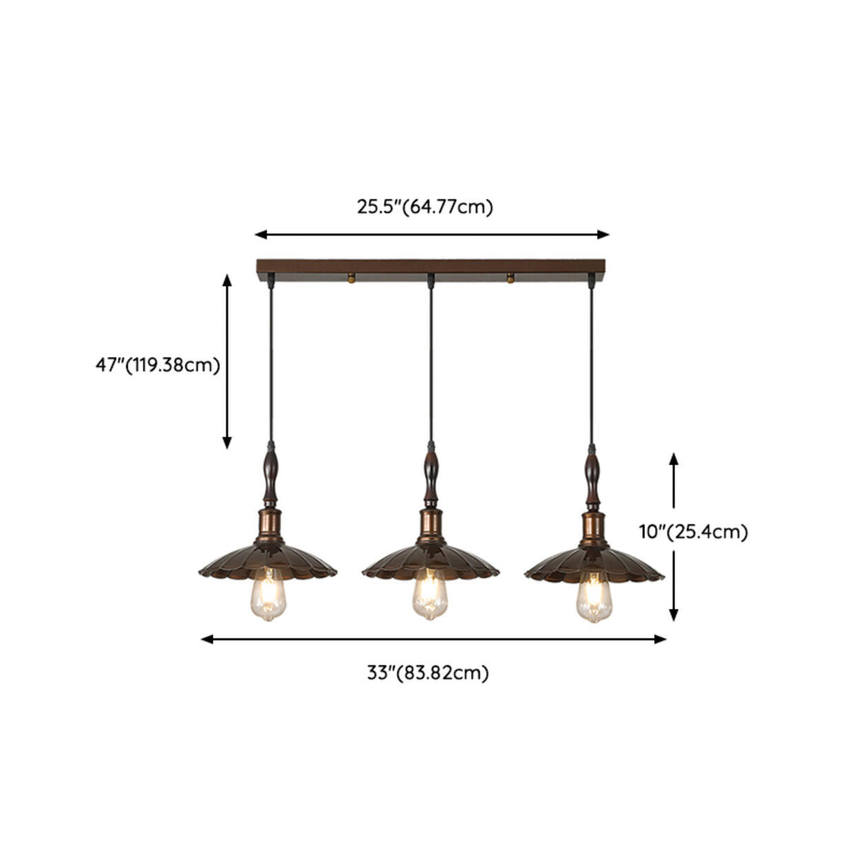 Vintage Brown Alloy Cone Dining Room Pendant Light Image - 17