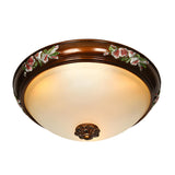 Vintage Brown Carving Dome Glass Flush Mount Light Image - 2