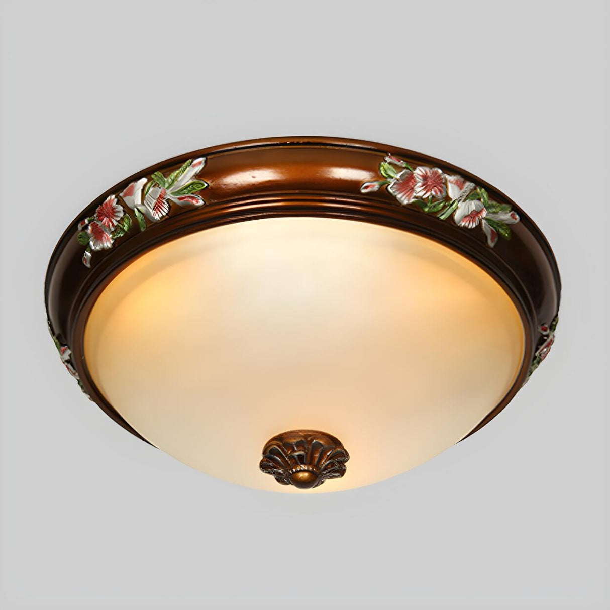 Vintage Brown Carving Dome Glass Flush Mount Light Image - 3