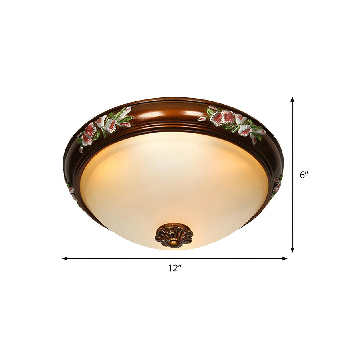 Vintage Brown Carving Dome Glass Flush Mount Light 