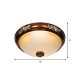 Vintage Brown Carving Dome Glass Flush Mount Light #size