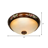 Vintage Brown Carving Dome Glass Flush Mount Light Image - 5