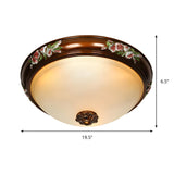 Vintage Brown Carving Dome Glass Flush Mount Light Image - 6