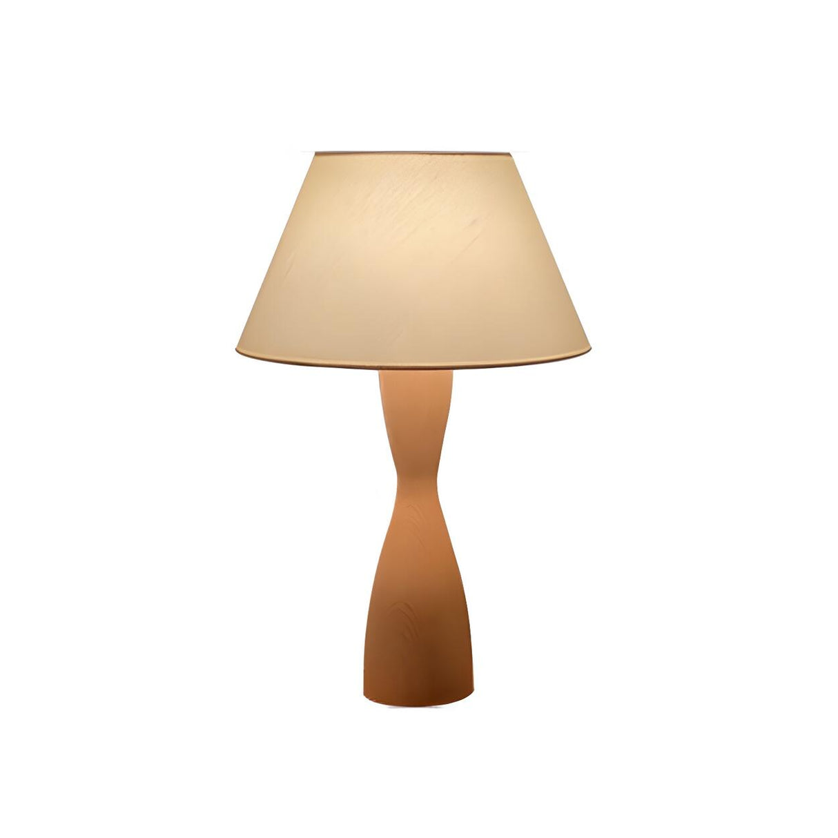 Vintage Brown Fabric Shade Wooden Cone Base Table Lamp Image - 5