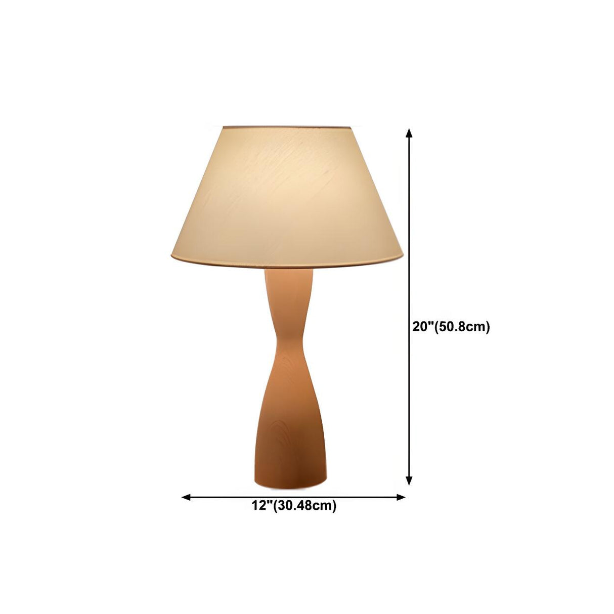 Vintage Brown Fabric Shade Wooden Cone Base Table Lamp 