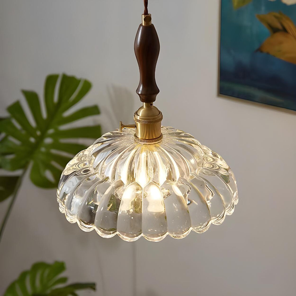 Vintage Brown Rounded Dome Clear Glass Pendant Light Image - 3