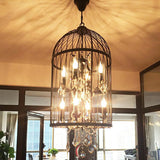 Vintage Cage Candle Crystal Living Room Black Chandelier Image - 4