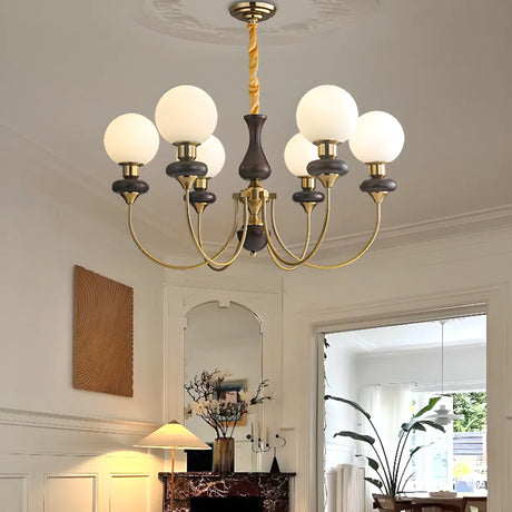 Vintage Chandelier Glass Brass Living Room 6 Lights Image - 1