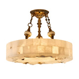 Vintage Circular Alabaster Gold Pendant Light Chandelier Image - 10