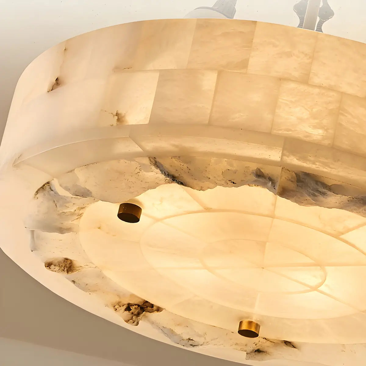 Vintage Circular Alabaster Gold Pendant Light Chandelier Image - 11