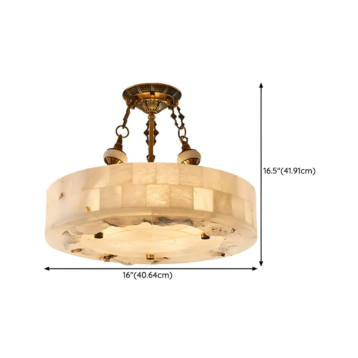 Vintage Circular Alabaster Gold Pendant Light Chandelier 