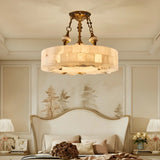 Vintage Circular Alabaster Gold Pendant Light Chandelier Image - 4