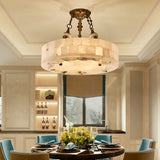 Vintage Circular Alabaster Gold Pendant Light Chandelier Image - 5