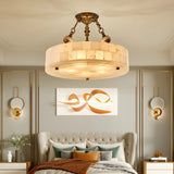 Vintage Circular Alabaster Gold Pendant Light Chandelier Image - 6