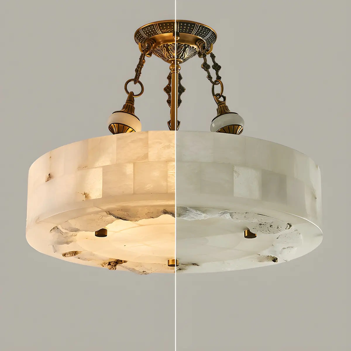 Vintage Circular Alabaster Gold Pendant Light Chandelier Image - 8