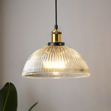 Vintage Classic Dome Ribbed Glass Pendant Lights Image - 1