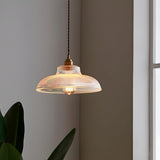 Vintage Clear Glass Rope Bowl Gold Pendant Light Image - 5