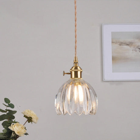 Vintage Clear Glass Rope Flower Pendant Light Image - 2