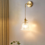 Vintage Clear Glass Shade Gold Pendant Wall Sconce Image - 1