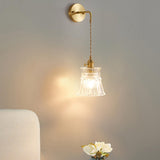 Vintage Clear Glass Shade Gold Pendant Wall Sconce Image - 4