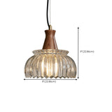 Vintage Clear Glass Walnut Wood Bell Round Pendant Light Image - 13