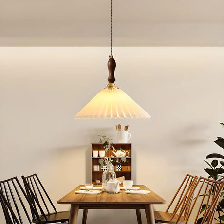 Vintage Cone Wood Pendant Light Dining Room Beige Image - 1