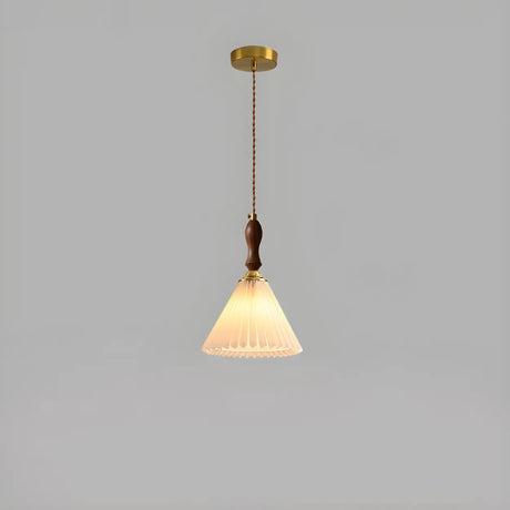 Vintage Cone Wood Pendant Light Dining Room Beige Image - 2