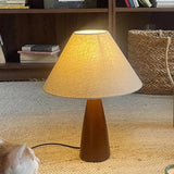 Vintage Conical Fabric Shade Walnut Bedside Table Lamp Image - 3